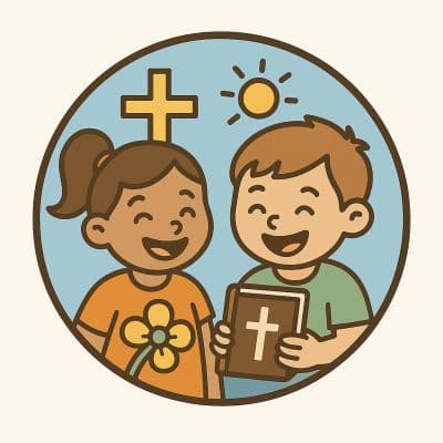 Illustration von zwei lachenden Kindern.